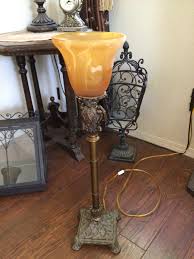 Vtg Amber GLASS Shade Tall ACCENT Table LAMP Mediterranean ...