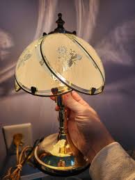 Vintage Petite Floral Glass & Brass Touch Boudoir Table Lamp Mini Heart Accents | eBay