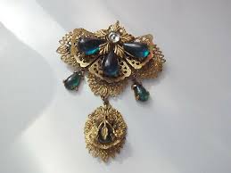 Antique Sevigne Baroque Designe Green Cabochon Mogul Gripoix Dangle Pin Brooch | eBay