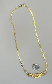 TRIFARI Rhinestone Gold Herringbone, Necklace, 17”, Vintage ...