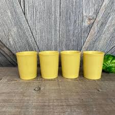 4 Vintage Tupperware Tumblers Short Cups Glasses Plastic Tupper Ware Storage Container 1251 Stacking Yellow Gold 70s Wedding Gift Kitchen - Etsy