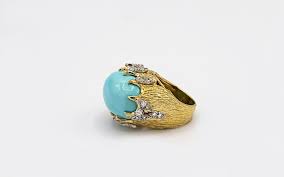 Vintage 1970's 18K Yellow Gold Oval Turquoise and Diamond Ring For Sale at 1stDibs | yellow and turquoise wedding