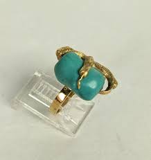 Unusual Tumbled Turquoise Claw Ring For Sale at 1stDibs