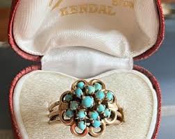 Vintage 14K Gold Mid Century Turquoise High Domed Cluster Cocktail Ring - Etsy