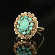 Vintage Gold Engraved Heart Turquoise Cluster Ring – Boylerpf