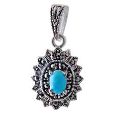 Persian Silver Pendant with Turquoise Gemstone Lia - ShopiPersia