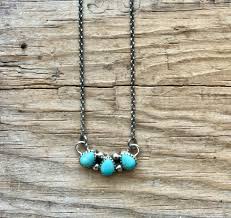 Marie” 3 Stone Turquoise Cluster Bar Necklace