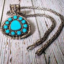 Sleeping Beauty Turquoise & SS Pendant & Chain SBP3a