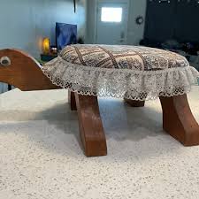 Turtle Floral Upholstered Ottoman Foot Stool Solid Wood ...