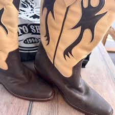 Custom Yanto Cowboy Boots Brown and cream Size 36... | Depop