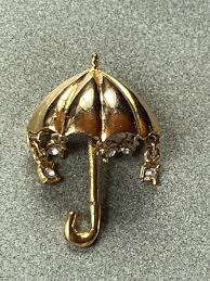 Small Goldtone Dimensional Umbrella w Clear Rhinestone ...
