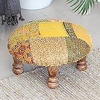 Hand-Embroidered Ottoman Footstool from India - Morning ...