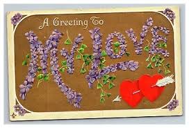 Vintage 1914 Valentines Postcard Purple Flowers Gold Face Red Hearts - My Love | eBay