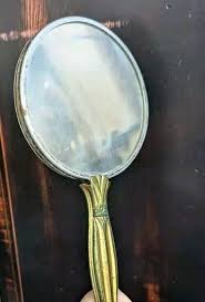 Antique Brass Hand Mirror Double Sided Gold Silver Art ...