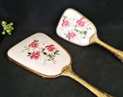 English Hair Brush & Mirror, Vintage Vanity Hand Set, Embroidered Flowers Design Dresser, Budoir Set, Made in England, Great Gift - Etsy