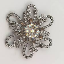 Vintage Rhinestone Flower Brooch ~ AB Center Silver Tone ...