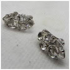 Vintage Sivertone Clear Heart Shaped Rhinestone Clip ...