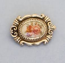 Vintage Victorian Rose Cameo Brooch, Gold Tone Oval Brooch ...
