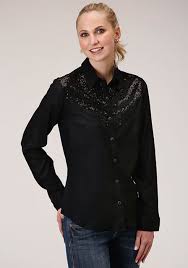 ROPER SEQUIN BLACK TOP - FRINGE WESTERN WEAR