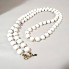 Vintage 1940s Monet White & Gold Bead Necklace - Etsy
