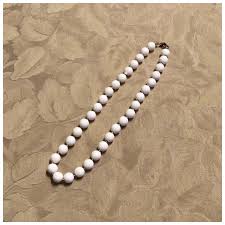 Gold Tone White Beaded Choker Necklace Gold Tone Spacers. For Sale at Ruby Lane