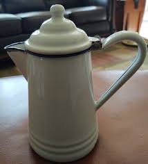 Vintage Enamelware Coffee Pot White with Blue Trim | eBay