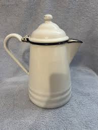Enamelware White Blue Trim Coffee Pot Or Tea Pot 9.5” Tall ...