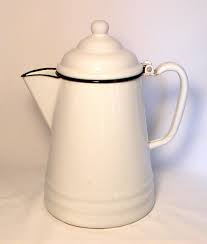 Vintage Large ENAMELWARE COFFEEPOT White W/black Trim W/lid ...