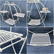 Vintage MCM White Plant Stand, Perforated Metal Atomic Small ...