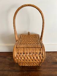 Vintage Heart Shaped Wicker Basket/ Rattan Purse / Old ...