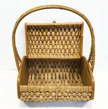Unique Vintage Wicker and Wood Wide Base Purse, With Tall ...