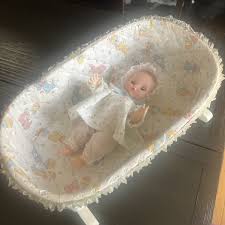 Vintage 1970s WHITE Wicker Cradle Rocking Badger Basket Bed ...