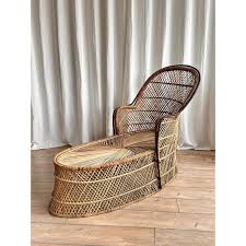 Vintage Bohemian Wicker Rattan Chaise Lounge, 1970s | Chairish