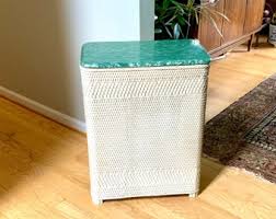 White Wicker Hawkeye Laundry Hamper | Green Faux Marble Top ...