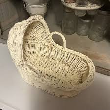 Vintage Woven Wicker Baby Basket Bassinet Country Cottage Nursery 14x9x5 | eBay