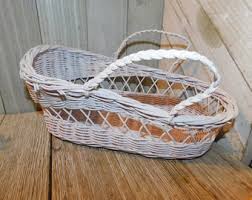 White Wicker Basket With Blue and White Chinoiserie Print Handles - Etsy