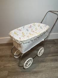 Vintage White wicker And Metal baby doll stroller Teddy ...