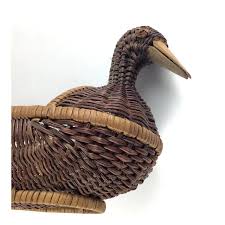 Vintage Wicker Duck Trinket Holder Basket | Chairish