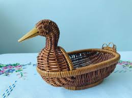 Vintage Rattan Duck Basket - Vintage Duck Basket - Wicker Duck Basket With Wood Beak - Etsy