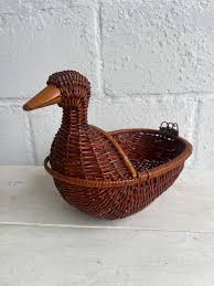 Vintage Wicker Duck Bird Woven Basket, 11" Wide Wicker Basket, Vintage Animal Decor - Etsy