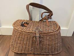Vintage Wicker Fly Fishing Creel Basket Leather Strap Buckle | eBay