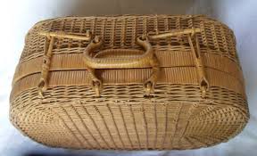 1960's Vintage Wicker Woven Rattan Reed Suitcase Picnic Sewing Basket Purse Case | eBay