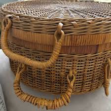 Accents | Mid 2th Century Round French Rattan Basket With Hinged Lid | Poshmark