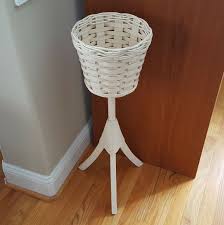 Vintage MCM White Rattan & Wicker Basket Plant Stand Tripod ...