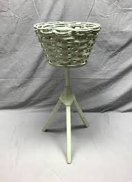 Vintage Wood Wicker Shabby Basket Weave Green Planter Stand ...