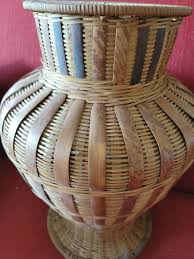 Vintage Woven Rattan Vase Bamboo large 14"h x 12"w beautiful workmanship | eBay