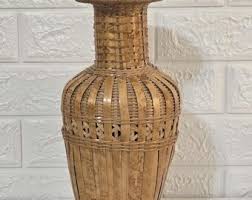 Vintage Wicker Rattan Vase, Large Rattan Covered Ceramic Vase. - Etsy
