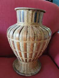 Vintage Woven Rattan Vase Bamboo large 14"h x 12"w beautiful workmanship | eBay