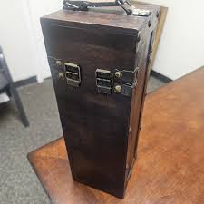 Vintage Dark Wood Single Wine Bottle Storage Box Turnlock Rustic Handle Decor | eBay