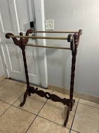Vintage Wood Floor Quilt Hanger Rack Stand with Gold/Brass ...